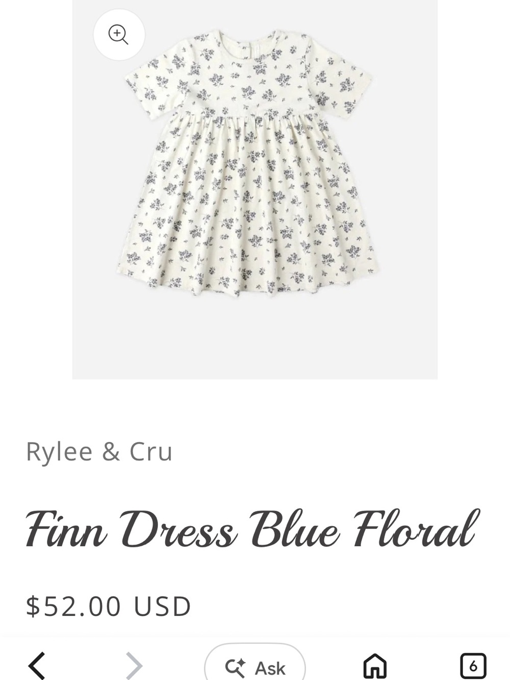 Rylee + Cru Cream Dress with Blue Floral Print